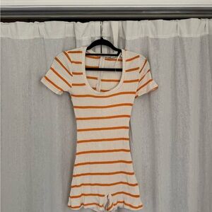 Zara Striped Orange and White Ribbed Romper